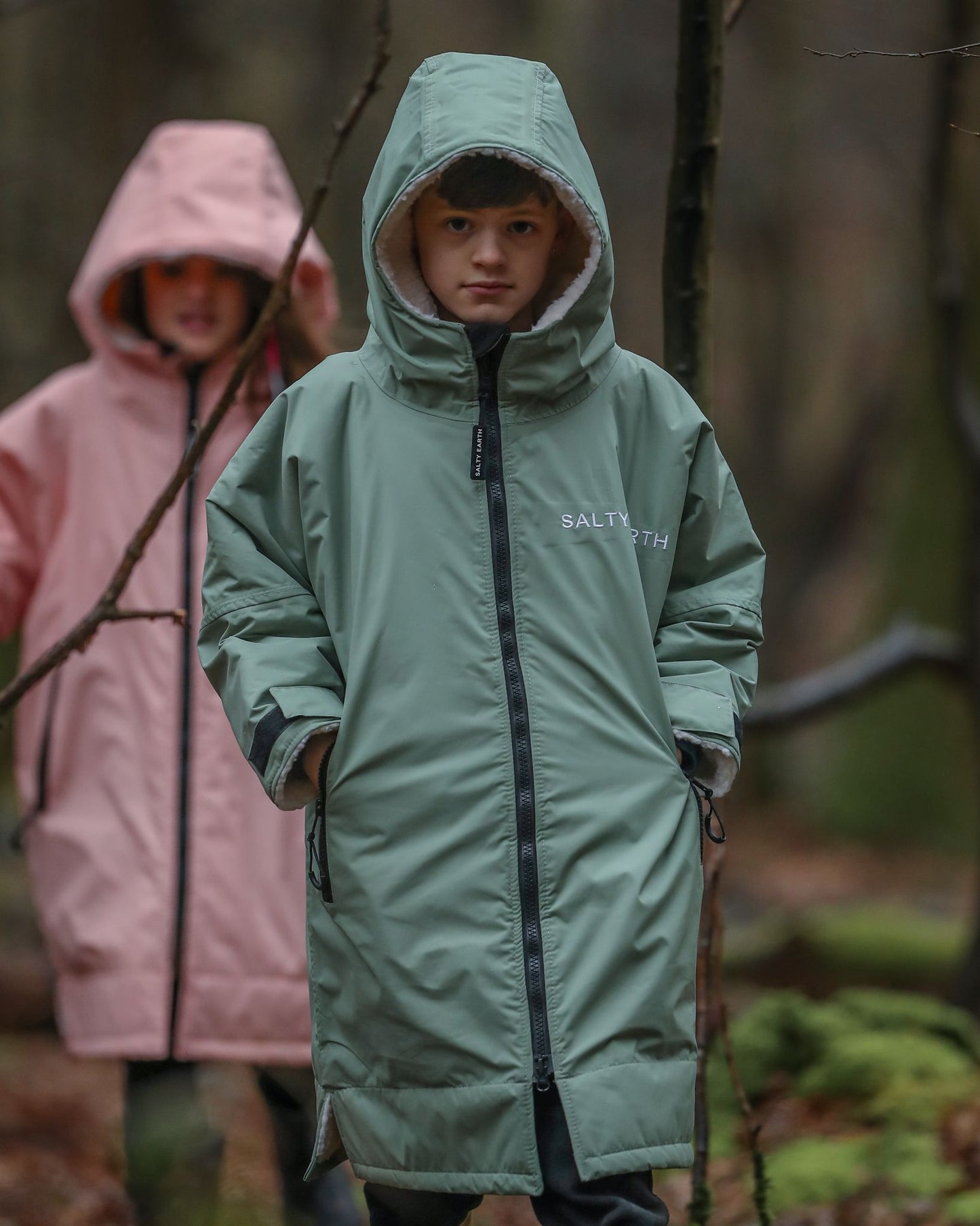 Salty Earth Waterproof Robe - Kids Seagrass Green