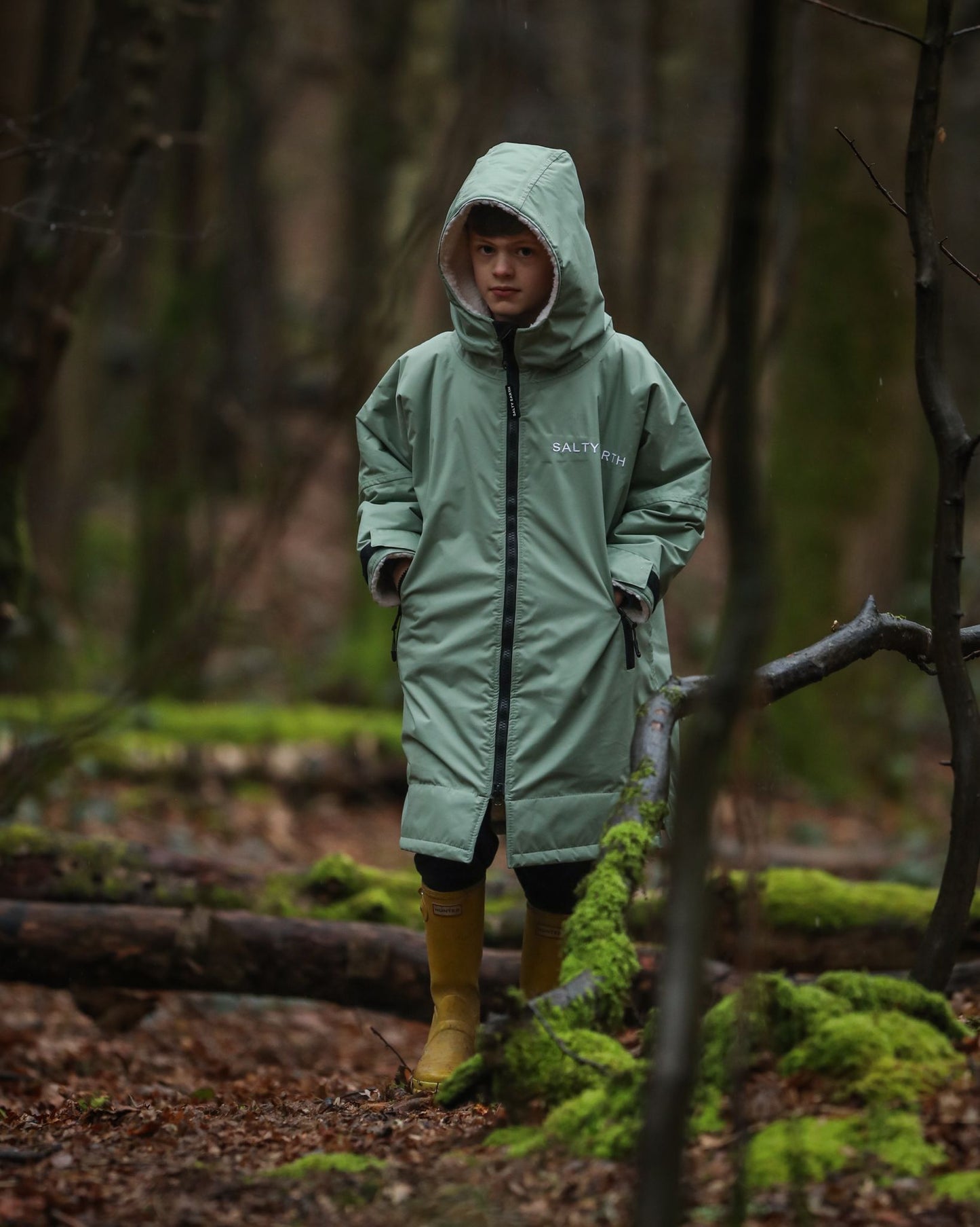 Salty Earth Waterproof Robe - Kids Seagrass Green