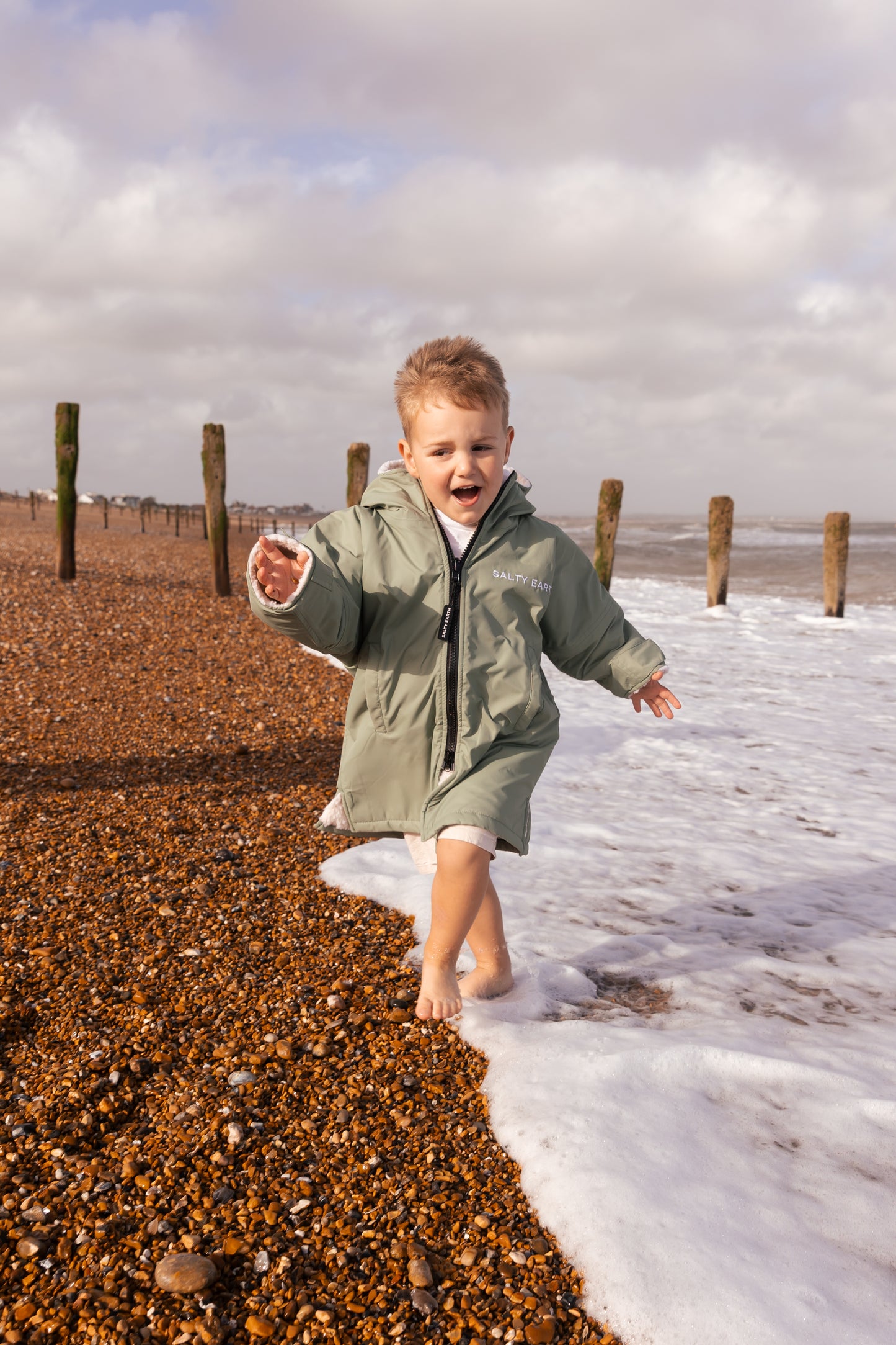 Salty Earth Waterproof Robe - Toddler Seagrass Green