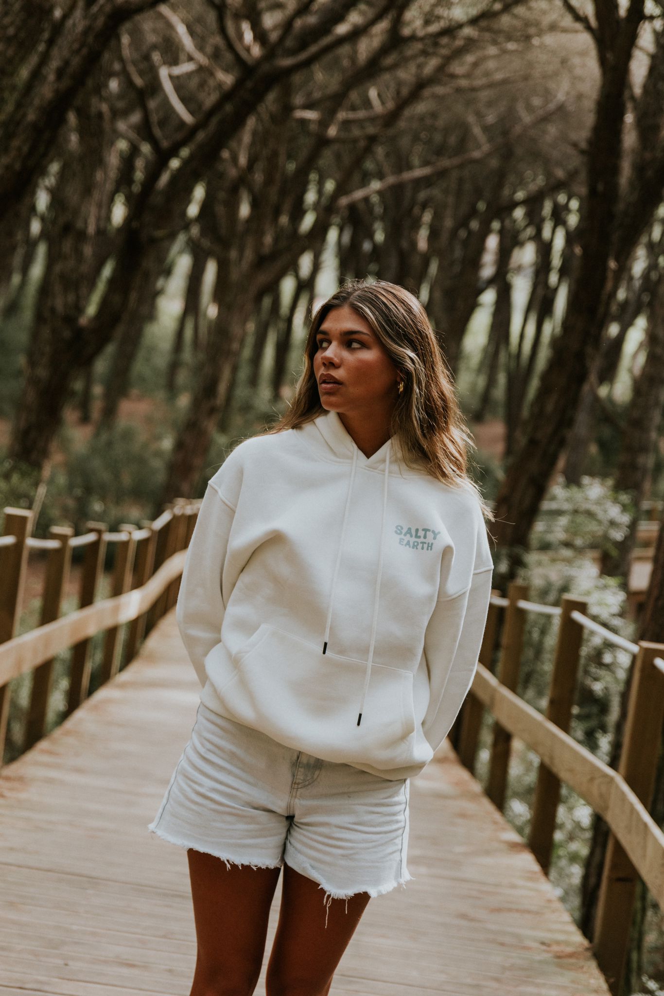 Salty Earth Palm Hoodie - White