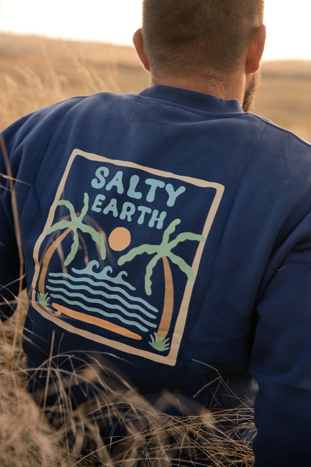 Salty Earth Palm Sweatshirt - Navy Blue