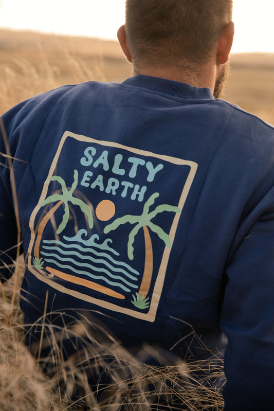 Salty Earth Palm Sweatshirt - Navy Blue
